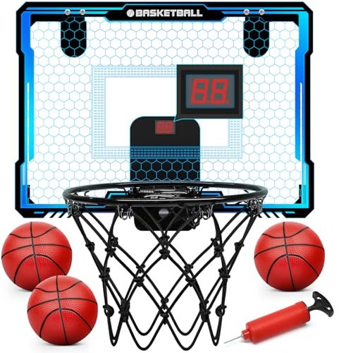 Yimore Mini Basketballkorb fürs Zimmer, Basketballkorb Indoor Wandmontage mit Elektronische Anzeigetafel und LED Licht, Basketballkorb Kinder Sport Spielzeug Outdoor Indoor