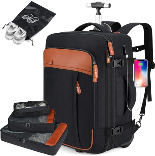 Lumesner handbagage reseryggsäckar, extra stor 40 L flyggodkänd för män och kvinnor, expanderbar resväska ryggsäck, Rolling-svart, X-Large