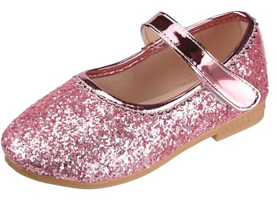 QUNUNOIRE-Chaussures de Princesse pour Filles avec Paillettes Mary Jane Chaussures de Déguisement Reine Scintillantes pour Anniversaire, Fête, École, Activité Rose