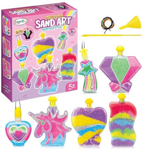 CHENKEE Kids Zaubersand Set mit 6 kleine Flaschen mit Deckel, 6 Farben Farbsand, 1 Trichter + Modellierstab und farbiges Seil, Knetsand für Kinder Sandbox Mit Deckel für Kinder 3 4 5 6 7+ Jahre Alt