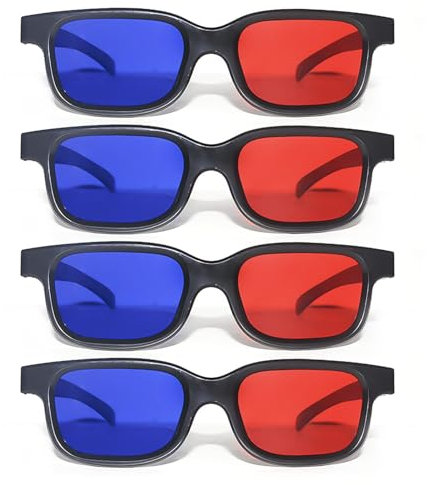 ZBHDEYG Lunettes 3D Pour Films et Jeux - Lot de 4 Rouge/Bleu Portables - Taille Unique