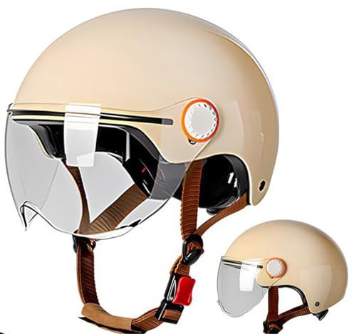 DXDRT Retro Vespa Helm für Erwachsene - Open Face Motorrad Vintage Roller Moped mit Clear Visor, Atmungsaktiv, Quick Buckle