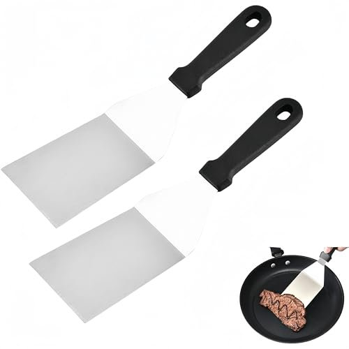 2 Pezzi Spatola Rettangolare in Acciaio Inox Bistecca Spatola, Paletta da Barbecue, con Manico di Plastica Cucina Spatola per Sollevare e Girare Hamburger, Uova, Bistecche,Pizza, Barbecue
