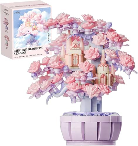 Cabane dans Les Arbres Sakura Construction Maquette Set, 547 Pièces Mini Les Bonsaïs en Fleurs de Cerisier Ensemble, MOC Modulaire Maison Architecture Blocs, pour Adolescent et Adultes Fille