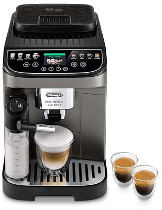 De'Longhi Magnifica Evo Next ECAM312.80.TB, Automatic Coffee Machine With Automatic Milk Frother, Bean To Cup Coffee and Cappuccino Machine with Intuitive Touch Display, Black/Titanium
