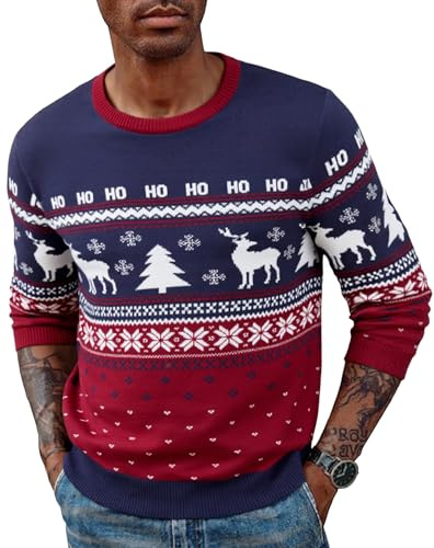Wayleb Pulls De Noël Homme d'hiver Sweater Manches Longues Chandail Col Rond Hommes Ugly Tricoté Pullover