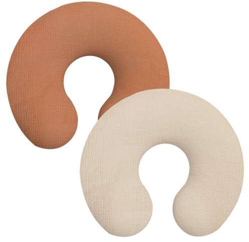 2 fundas para cojín de lactancia, 58 x 47 cm, algodón, suave, transpirable, con cremallera, desmontable, lavable, para bebés masculinos y femeninos (albaricoque marrón)