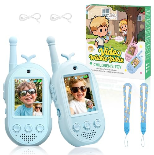 Upgraded Video Walkie Talkies for Kids, 2 Pack Rechargeable Voice/Video Call Kids Walkies Talkies, Toddler Toys for Indoor, Outside, Camping, Hiking, Gift for Boys and Girls Ages 3-12 (Blue/Blue)