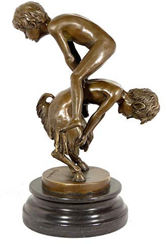 Kunst & Ambiente - Bronzefigur im Jugendstil - Der Bocksprung - signiert - Faun Skulptur - Teufel - Satyr - Dekoration - Wohndeko
