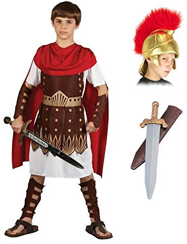 A2ZFD Boys Roman Centurion Gladiator Sparticus Fancy Dress COSTUME + ROMAN HELMET (FABRIC) + SWORD - Size: 8 - 10 years