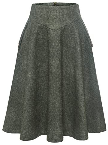 Winterrock Damen Lang Vintage Elegant Warm Elastische Taille A Linie Casual Hohe Taille Midi Rock Army Green S