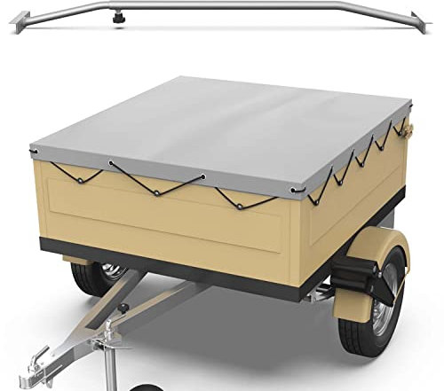 Tarpofix® Anhängerplane 140 x 105 cm + 1x Planenbügel | Anhänger Plane Flachplane aus PVC PLANENMATERIAL | Verstärkte HP400 Anhänger Plane für DDR PKW Hänger | Abdeckplane + Flachplanenbügel | Grau