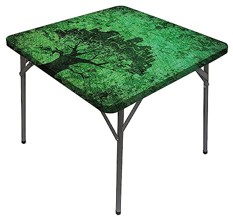 JUNTAIY Abstract Square Tablecloth, City Buildings Houses Town on Tree Artwork Washable Spill Proof Table Cover, Fits 52x52 inch Table, for Restaurants Picnic Patio Party Table Decor, Green