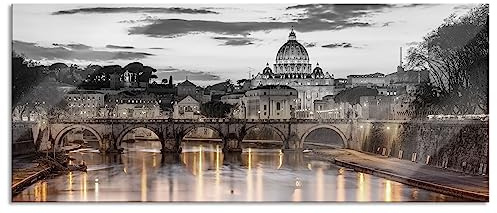 Quadro in vetro panoramico, da parete in vero vetro, Basilica di San Pietro di Roma, 120 x 50 cm, con sospensione e distanziatore