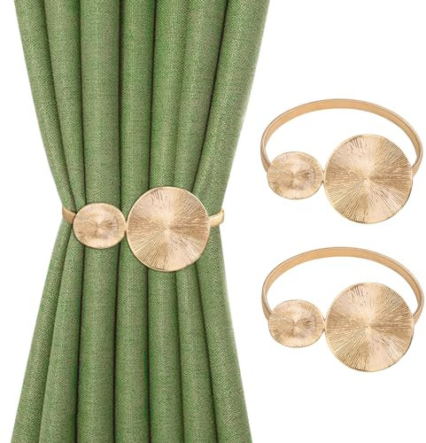 Oemmn Vorhang Raffhalter 2 Stück Verstellbare Gardinenhalter Legierungsfeder Vorhang Raffhalter für Dekoration Zuhause Cafe Büro(Golden Diskette)