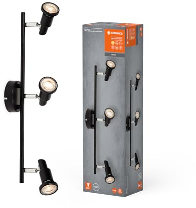 LEDVANCE LED SPOT GU10 3 x 3,4W, 690lm, schwarz, 2.700K Farbtemperatur, warmweiße Lichtfarbe, zeitloses Design, austauschbare LED-Lampe, ideal für Innenräume, CRI 90, verstellbare Köpfe