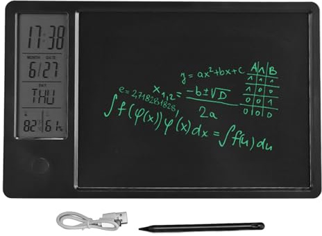 Tablette D'écriture LCD 10 Pouces, Bloc-notes LCD Rechargeable, Effaçable, Réutilisable, Tablette de Dessin électronique avec Horloge Numérique, Calendrier pour Bureau, (BLACK)