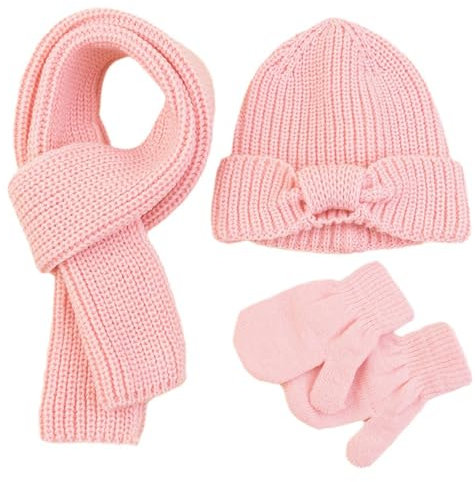 3-Piece Kids Thermal Knitted Hat & Gloves Set - Soft, Thick Cap & Long Scarf Warmer for Girls & Boys 1-3 Years