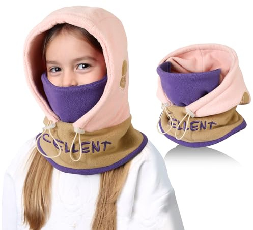 TAGVO Passamontagna in Pile Termico Invernale per Bambini 4-12 Anni, Multifunzionale Antivento Cappelli Berretto Scaldacollo in Pile, Cappello con Regolabile Coulisse per Sci Ciclismo Sport all'aperto