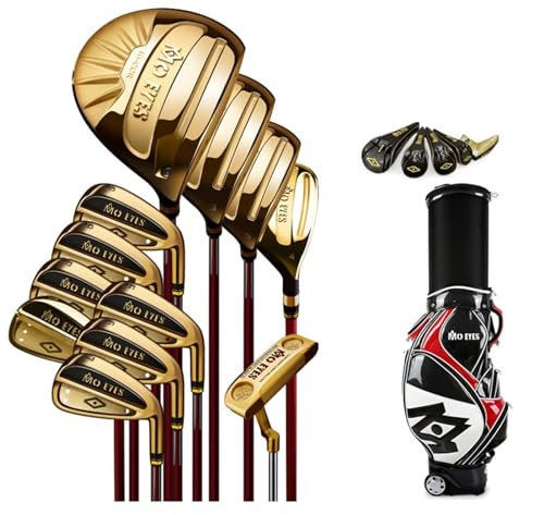 Golfklubb herr titanlegering hög rebound komplett set - 12 delar: 3 träslag, 7 strykjärn, 1 putter, 1 träjärn, 1 väska - guld, SR-klass kol
