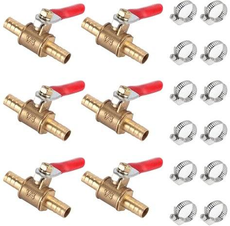 6 stycken 8 mm kulventil med 12 stycken klämmor, kulventil avstängningsventil med krokar, avstängningsknapp av mässing för luft, gas, bränsleledning, avstängning