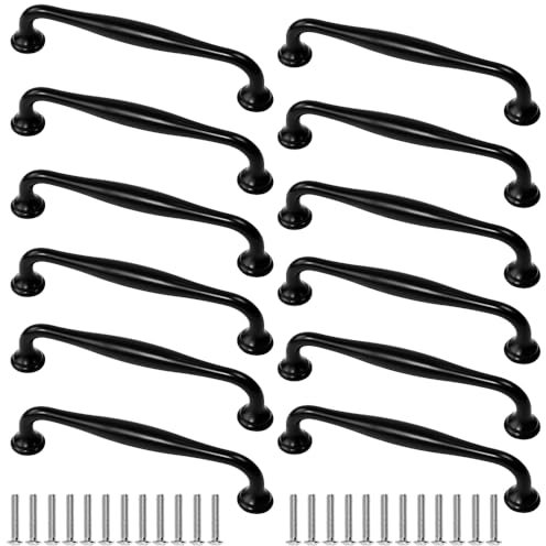 EMAGEREN 12PCS Tiradores para muebles, manijas de aleación de aluminio muebles 128mm negro, manija cajón de cocina manijas puerta de los muebles con tornillos, manijas para gabinetes de cocina