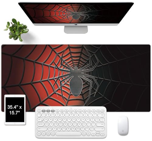 METEOROCK Schreibtischmatte, PU-Leder-Schreibtischunterlage Wasserdichte, Multifunktionales Großes Mauspad, Rutschfeste Schreibtisch Matte, Tischunterlage für Schreibtische (90 x 40 CM, Spinne)