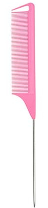 Peignes à queue en acier inoxydable, pointe plate fine pour cheveux (rose)