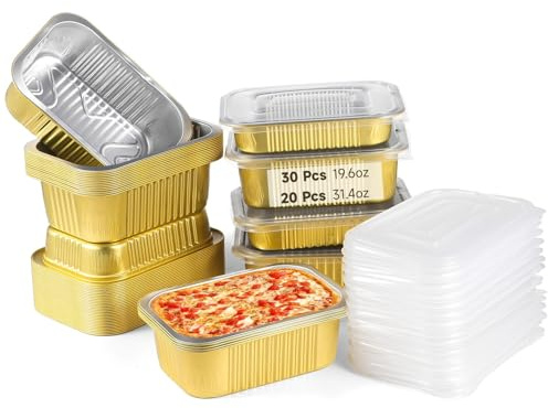 50 teglie in alluminio con coperchi, resistenti teglie da forno, contenitori da asporto per avanzi, adatti al microonde per la preparazione e la conservazione dei pasti, 2 misure