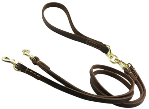 UKCOCO Laisse de Traction Double pour Chiens et Chiots en Cuir de Bovin Respirant et Léger, pour Sorties en Plein Air, Style Fashion,