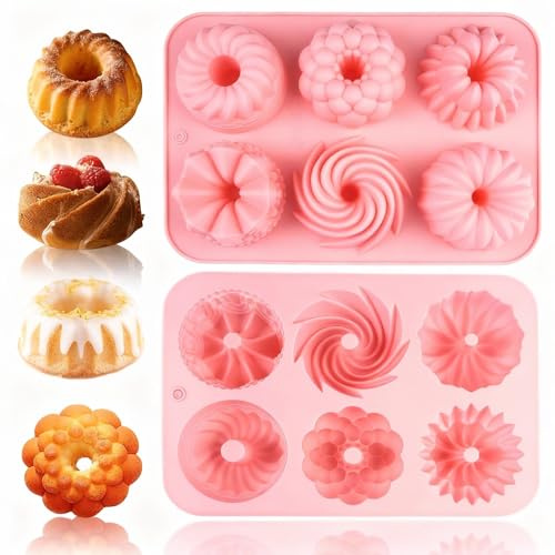 2 Stück Mini Gugelhupfform Silikon Backformen,Klein Gugelhupf Backform Ø 7 cm,Silikonform Mini Gugelhupf Backform Kuchenform,Wiederverwendbar Minigugelhupf Form mit Antihaftbeschichted Muffins Brownie