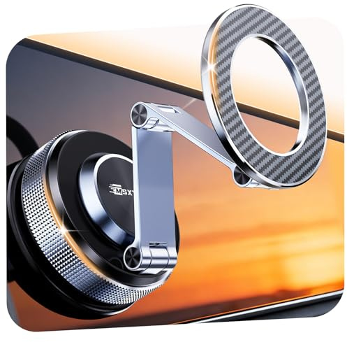 MSXTTLY Porta Cellulare Auto – Vmag S3 Supporto Magnetico a Vuoto con Magneti Potenti e Braccio Doppio in Lega, Compatibile con iPhone 17 Pro Max, iPhone 16 Pro Max–12 e Android (Anello Magnetico)