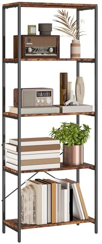 HOMCOM 5-Tier Bookshelf Industrial 79 x 35 x 161 cm Rustic Brown and Black | Bookcase, Floor Standing Book Shelf, Metal Frame, Wide Storage Rack, Living Room, Home Office, Bedroom