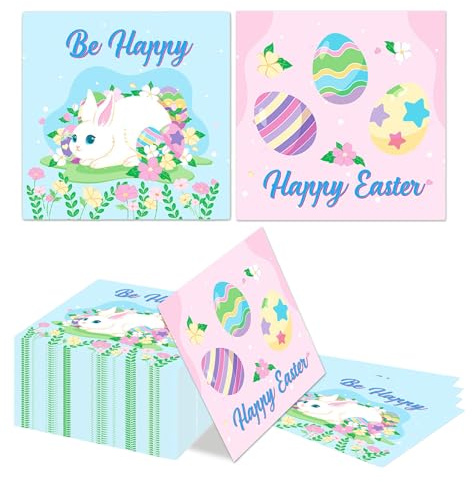 Kotkiddy 40 Pièces Serviettes en Papier Thème Lapin de Pâques Jetables Rose et Bleu Design Recto Verso Lapins Oeufs de Pâques Serviettes pour Découpage Fête Dîner Mariage