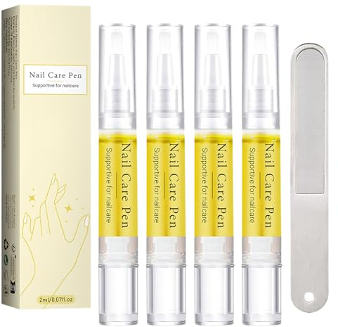 4 Pcs Nail Care Pen,Olio per Cuticole Unghie Penna per Cuticole Unghie,Formula Naturale Idrata Ripara In Profondità Previene Screpolature Secchez RinforzaUnghie Efficac Unisex Con Lima Per Unghie(2ml)