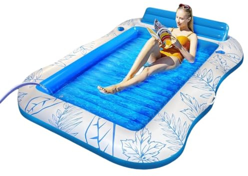 Uppblåsbar poolstol med kopphållare, tjock vuxen-vattenmadrass för strand eller sjö, bärbar PVC-flottörsäng för semesteravslappning