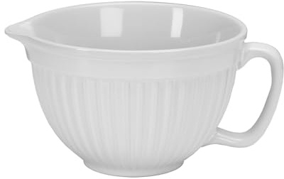 Omniware Simsbury Batter Bowl - 2 Quart Stoneware Mixing Bowl with Handle & Pour Spout - Microwave, Oven, Freezer, Dishwasher Safe - Food Safe Bakeware (White)