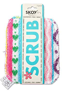 Skoy Scrub, 2 estropajos reutilizables, no rayan para limpieza de cocina y hogar, respetuoso para el planeta, apto para lavavajillas, colores y diseños variados
