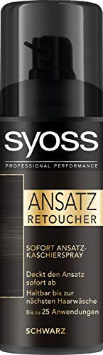 Syoss Ansatz Retoucher Kaschierspray Schwarz Stufe 1 (120 ml), Ansatzspray deckt helleren und grau nachwachsenden Ansatz ab, Ansatzfarbe hält bis zur nächsten Haarwäsche