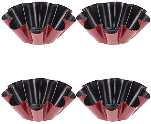 Angoily Carbon Steel Tart Mould – Set of 4 Flower Shaped Pastry Tartlets Ideal for and Cakes – Dimension 6.6 x 6.6 x 2.6 cm
