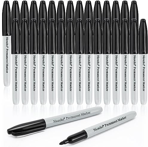 Nicecho Permanent Markers, Black Permanent Marker Pens, 30 Count Fine Point Basic Marker Set