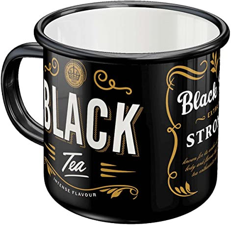 Nostalgic-Art Retro Emaille-Tasse, 360 ml, Black Tea – Geschenk-Idee für Tee-Liebhaber, Camping-Becher, Vintage Design