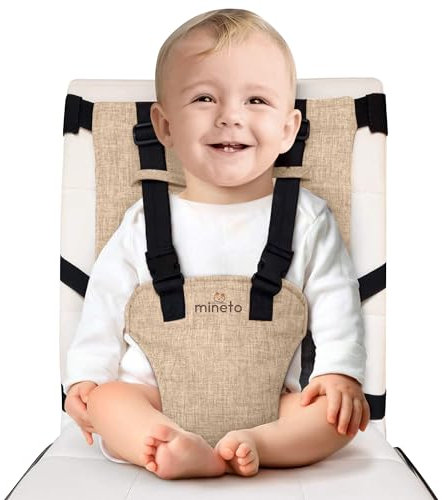 Mineto Tragbare Sitzerhöhung für Baby & Kinder - Klappbarer Hochstuhl für Zuhause & Unterwegs - Reise Kinderhochstuhl verstellbar und sicher