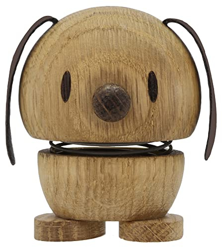 Hoptimist Tier, Hund, Holzdeko, Wackelfigur & Glücksbringer aus Holz, Skandinavisch, Deko Wohnzimmer, Büro & Schreibtisch, Tolle Kleine Geschenke, 5,5 x 5,9 x 7,3 cm, Small, Oak