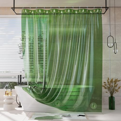 AmazerBath Shower Curtain Liner, 100% EVA, Soft, Light Green and Durable, 2 in 1, Weighted Plastic Shower Curtain Liner 72x72 Inches, 12 Rust-proof Grommets and 3 Heavy Stones