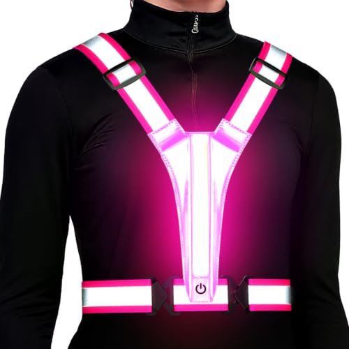 Ylzzrs Led Light Up Running Vest Reflective Vest for runners night walking, Rechargeable LED Reflective Running Vest High Visibility with Adjustable Waist/Shoulde, Reflective Armband for Women Men