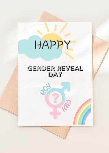 TEEMI-Gender Reveal Card - 'Happy Gender Reveal Day' - Celebration Card for New Parents - Gender Announcement Card for New Mom & Dad