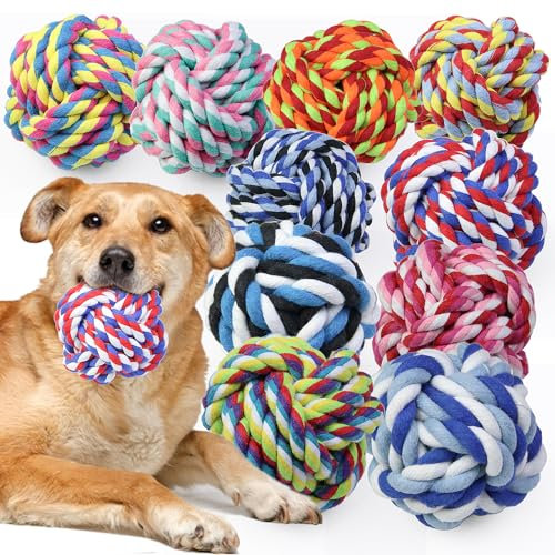 GASAPET hundespielzeug Ball Seil, Spielzeug für Aggressive Kauer, 10 Stück langlebige Hundebälle für mittelgroße und kleine Rassen, Baumwolle, Kauspielzeug für Welpen beim Zahnen, Nein große Hunde
