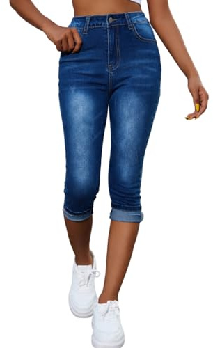 Onsoyours Jean Capri Femme Taille Haute 3/4 Décontracté Pantacourt Casual Jeggings Pants Été