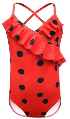 Lito Angels Maillot de Bain 1 Piece Ladybug Fille héroïne tachetée pour Enfant Filles, Pois Rouge et Noir, Taille 3-4 Ans (étiquette en Tissu 110)